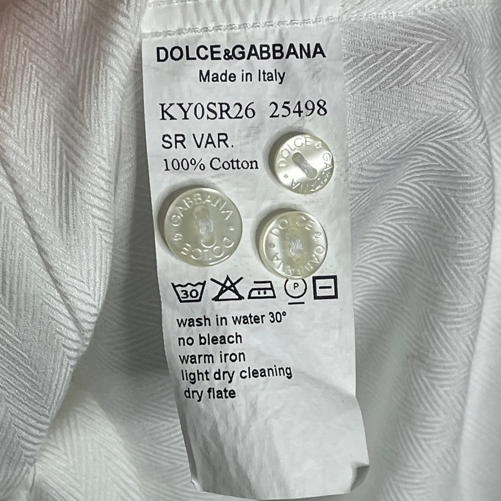 Dolce & Gabbana White Herringbone Cotton Button Down Shirt Mens 17/43 Italy - Picture 6 of 8